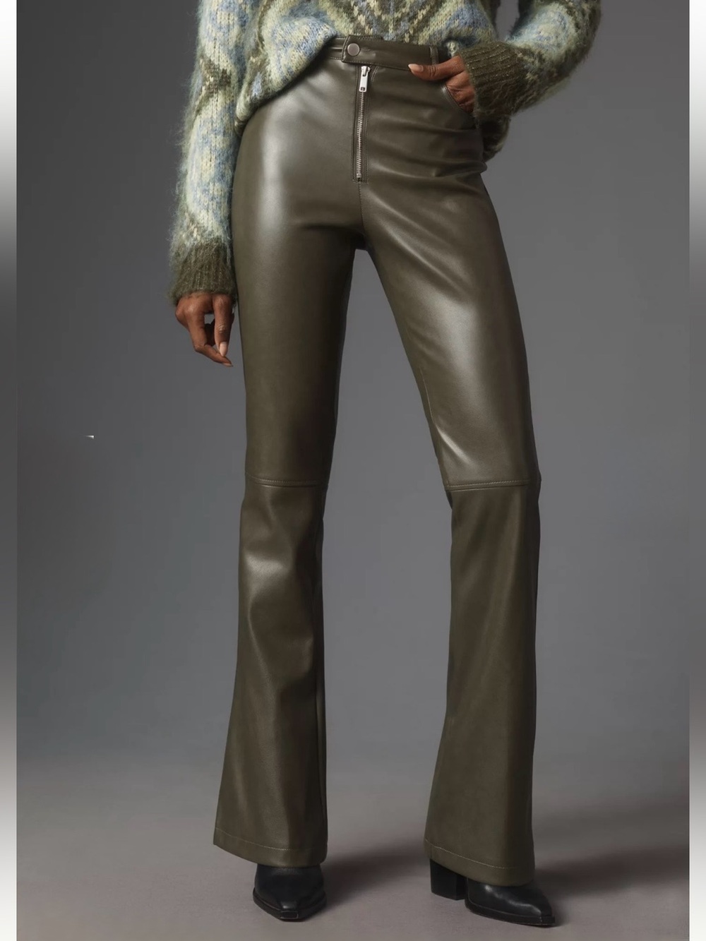 AVEC LES FILLES, Faux Leather Kick-Flare Pants, Size 4
